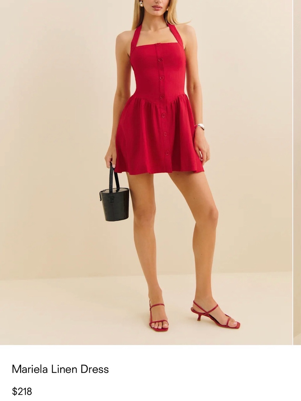 Reformation Mariela Linen Halter Mini Dress - Red